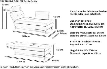 Schlafsofa SALZBURG DELUXE von sofaplus Maße