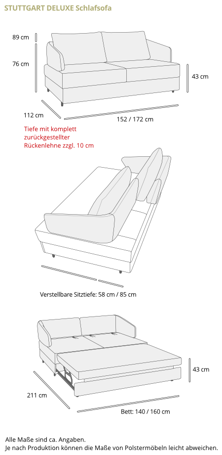Schlafsofa FRANKFURT DELUXE Maße