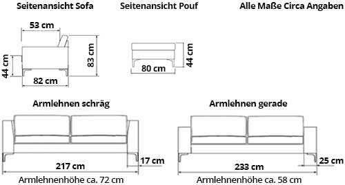 TRELLEBORG 3-Sitzer Designer Sofa von sofaplus Maße