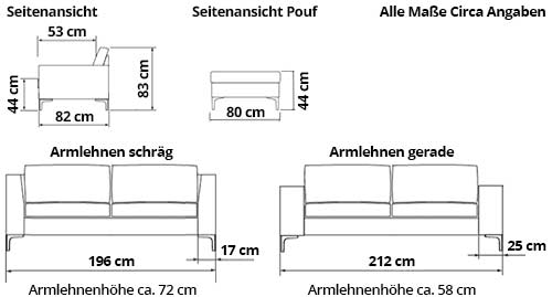 TRELLEBORG 2,5-Sitzer Designer Sofa von sofaplus Maße