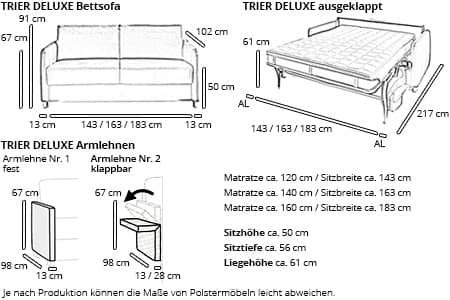 Schlafsofa TRIER DELUXE von sofaplus Maße