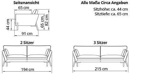 HALDEN 3-Sitzer Designer Sofa von sofaplus Maße