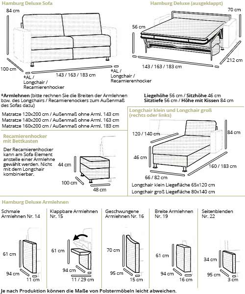 HAMBURG DELUXE Eckschlafsofa von sofaplus Maße