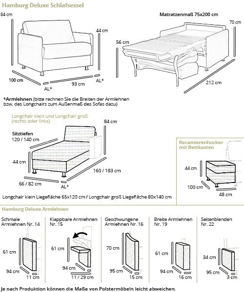 Sofaplus Schlafsessel HAMBURG DELUXE Maße