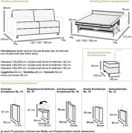 Schlafsofa HAMBURG DELUXE von sofaplus Maße