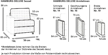 HAMBURG DELUXE Designersessel von sofaplus Maße