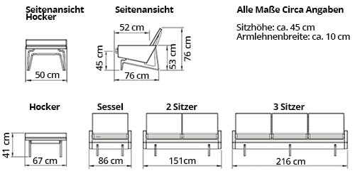 KOPENHAGEN 2-Sitzer Designer Sofa von sofaplus Maße