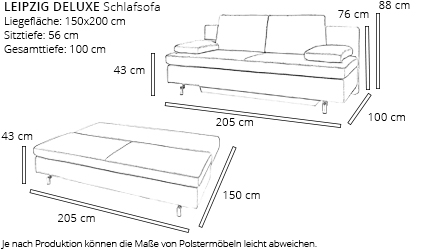 Schlafsofa LEIPZIG DELUXE von sofaplus Maße