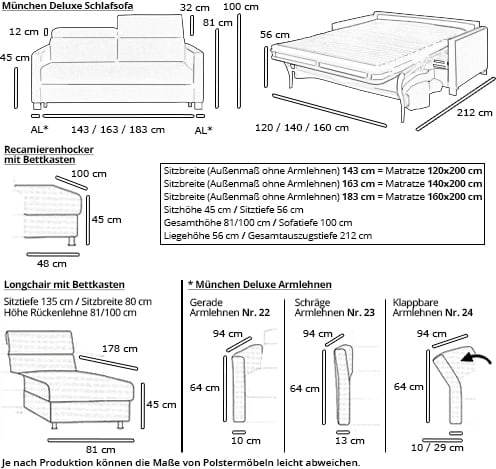 Eckschlafsofa MÜNCHEN DELUXE von sofaplus Maße