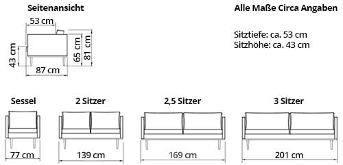 OSLO 2-Sitzer Designer Sofa von sofaplus Maße