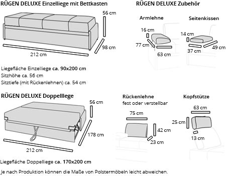 Schlafsofa RÜGEN DELUXE Maße