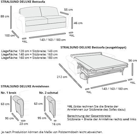 Schlafsofa STRALSUND DELUXE von sofaplus Maße
