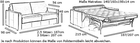 Schlafsofa TEXAS von sofaplus Maße