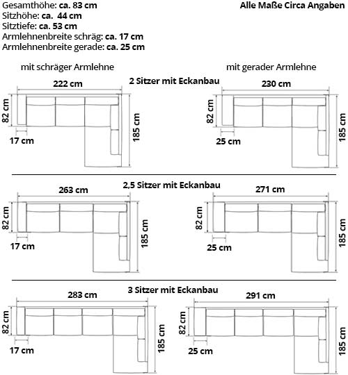 TRELLEBORG Sofa mit Eckanbau von sofaplus Maße