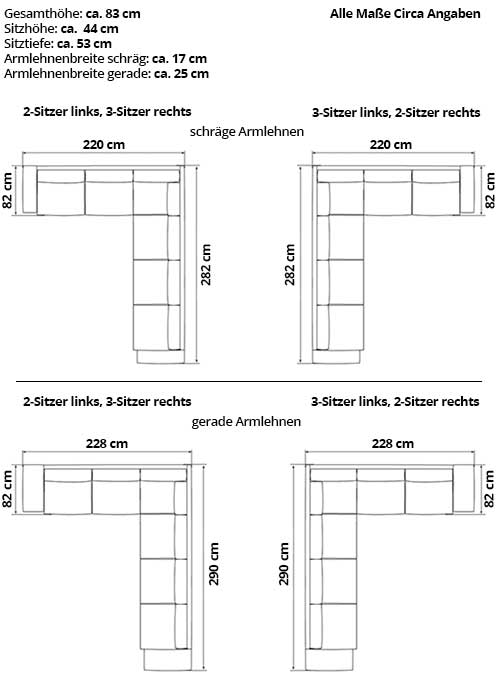 TRELLEBORG Ecksofa von sofaplus Maße