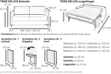 Schlafsofa TRIER DELUXE von sofaplus Maße