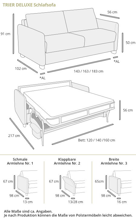 Schlafsofa TRIER DELUXE von sofaplus Maße