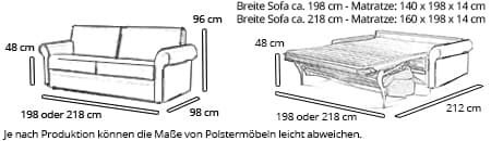 Schlafsofa WASHINGTON von sofaplus Maße