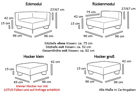 Modulsofa LOTUS / OHIO / PASSION von Softline Maße