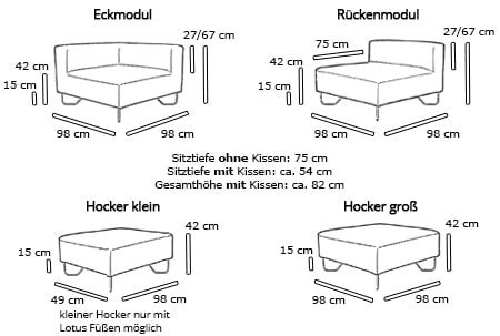 Einzelelement LOTUS / OHIO / PASSION von Softline Maße