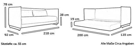 Schlafsofa METRO von Softline Maße