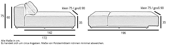 Chaiselongue NEVADA von Softline Maße