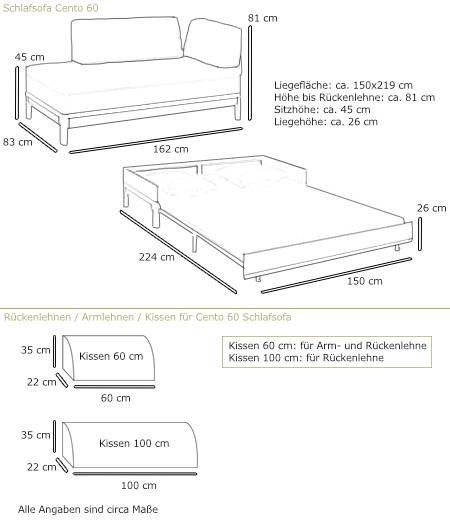 Schlafsofa CENTO 60 von Swiss Plus Maße 