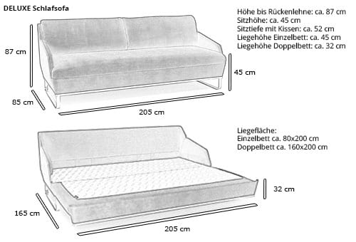 Schlafsofa DELUXE von Swiss Plus Maße 