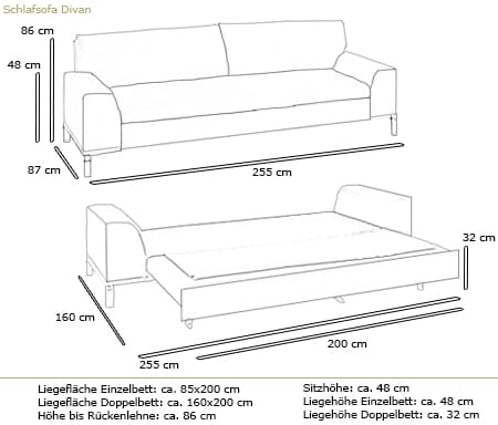 Schlafsofa DIVAN von Swiss Plus Maße 