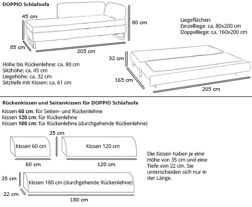 Schlafsofa DOPPIO von Swiss Plus Maße 