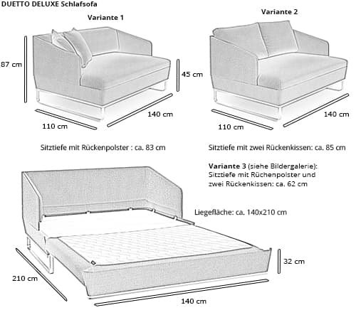 Schlafsofa DUETTO DELUXE von Swiss Plus Maße