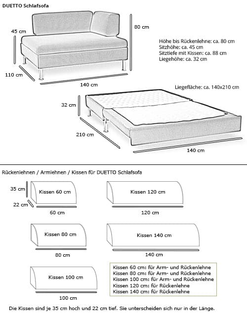 Schlafsofa DUETTO von Swiss Plus Maße 