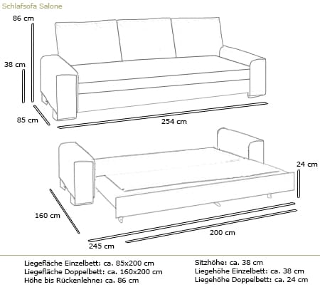 Schlafsofa SALONE von Swiss Plus Maße