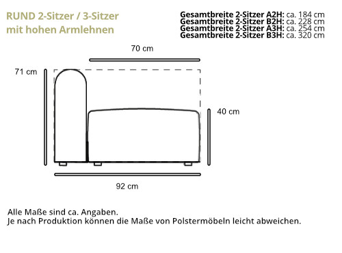 RUND 2-Sitzer & 3-Sitzer Sofa - hohe Armlehnen - von Tenksom